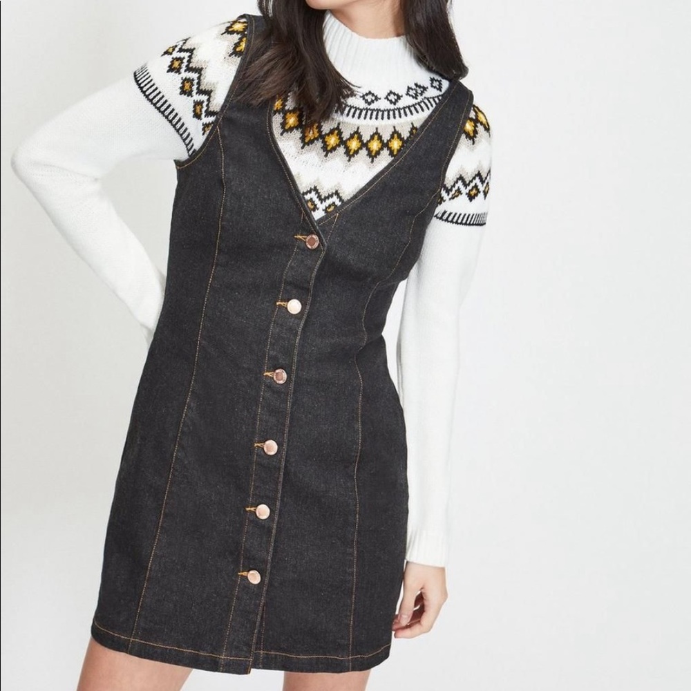 Miss Selfridge V-neck denim mini dress in 2 (XS)